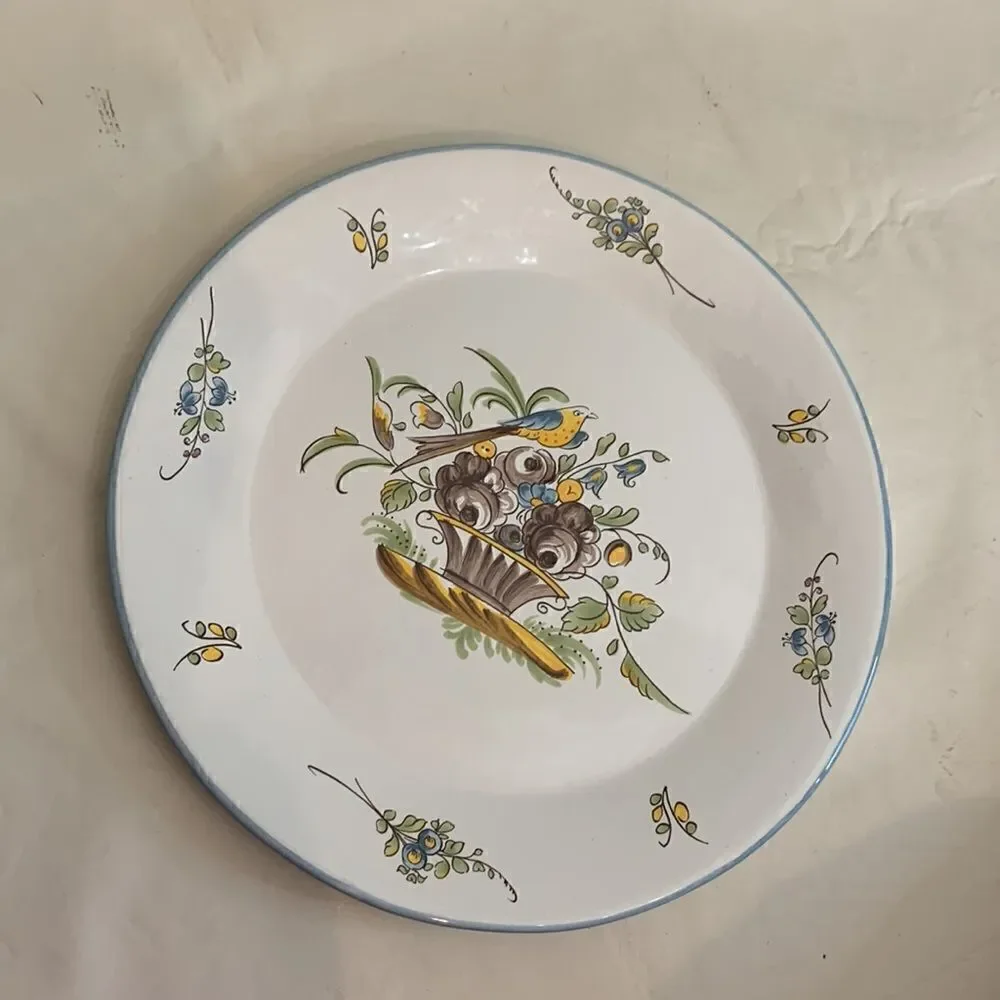 SP France Porcelain Bird In Flower Basket Foterie a la Chapelle des Gots Plate